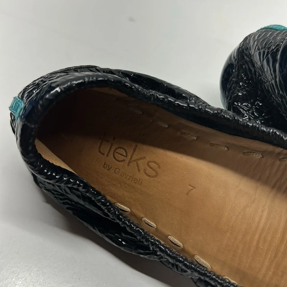 Tieks Ballet Flats Slip On Shoes Croc Patent Leather Obsidian Black Blue Size 7